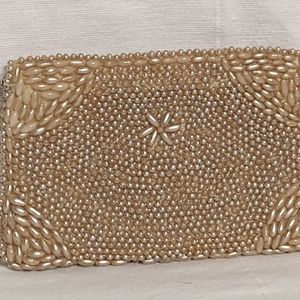 SUPER CUTE VINTAGE CREAM PEARL TINY EVENING BAG PURSE